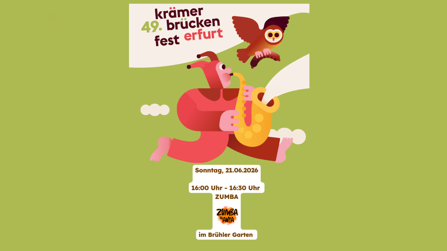Das Zumba-Logo ist gemeinsam mit dem Logo des Krämerbrückenfests dargestellt und symbolisiert die Zumba-Mitmachaktion beim Festival in Erfurt.